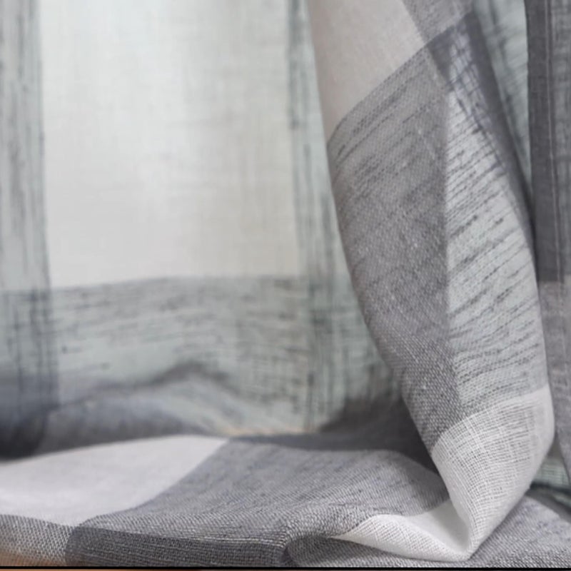 Amzdecor Grey Buffalo Plaid Curtains 84 Inch Long Linen Textured Sheer Panels Buffalo Check Plaid Rod Pocket Rustic Window Treatment Sets for Living Room Bedroom Farmhouse,2 Panels,40'x84'',Gray/White - Image 5